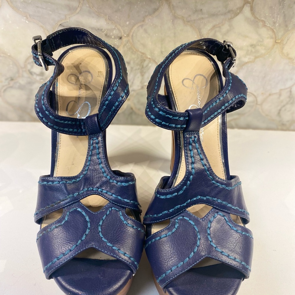Jessica Simpson blue stitched heel
